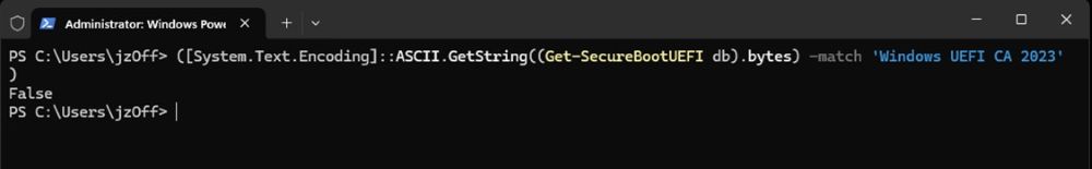 Windows UEFI CA 2023 certificate (CA) not being present in the Active DB