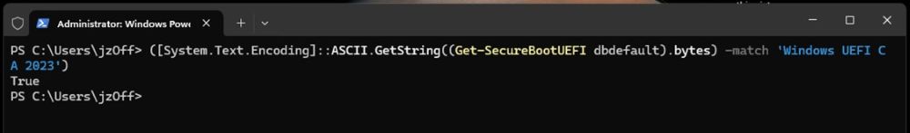 Windows UEFI CA 2023 certificate (CA) is present in the Default DB