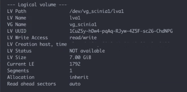 lvdisplay viser, at LV-status er 