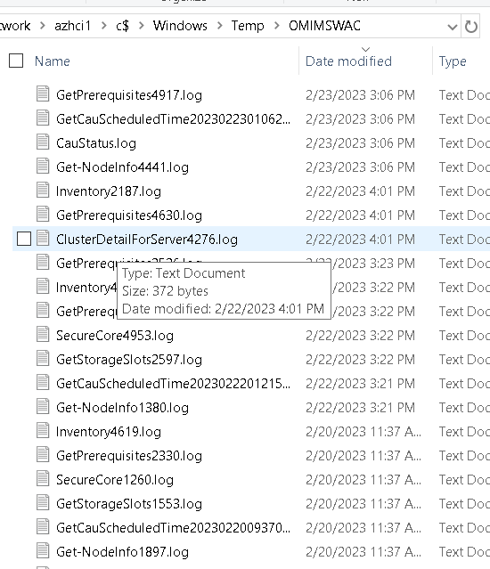 \\AZHCIHOST\c$\Windows\Temp\OMIMSWAC günlük dosyası konumunun ekran görüntüsü