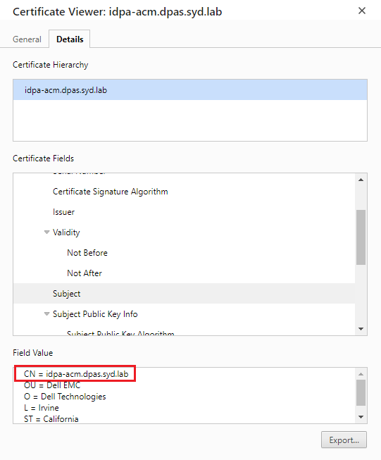 El CN del certificado coincide con el nombre de la máquina.