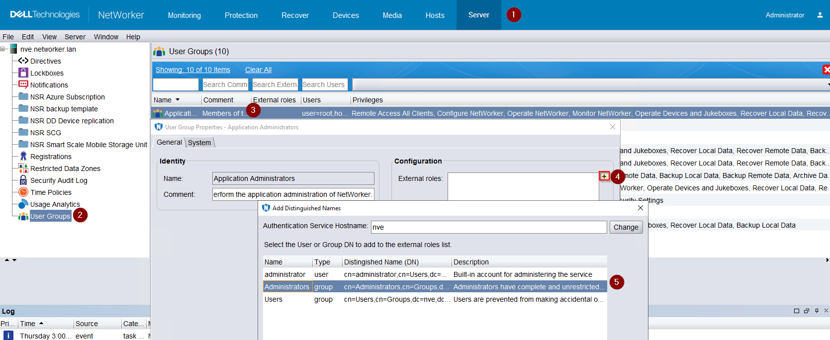 Aggiungere nuovamente il gruppo Administrators locale al campo Application Adminstrators external roles