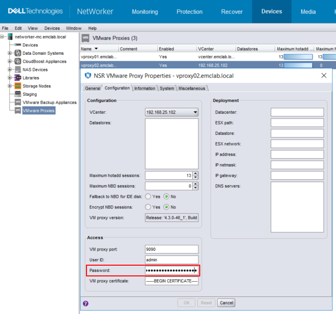Screenshot der Seite mit dem vProxy-Passwort