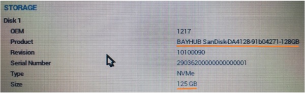 128GB eMMC device shown as only 125GB in the eDiags