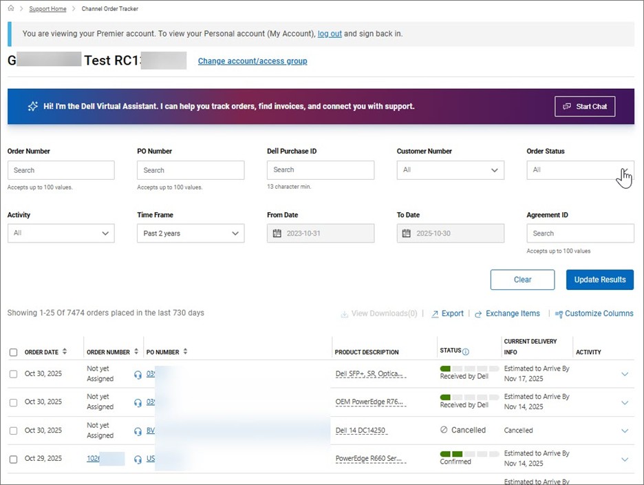 Rapport över beställningsstatus