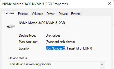 disk properties in device manager