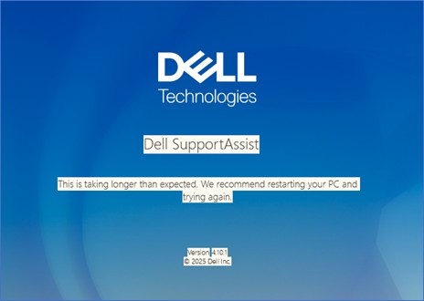 Dit duurt langer dan verwacht. U kunt het beste uw pc opnieuw opstarten en het opnieuw proberen.