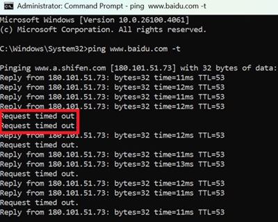 Packet loss or slow network speed may be observed. 