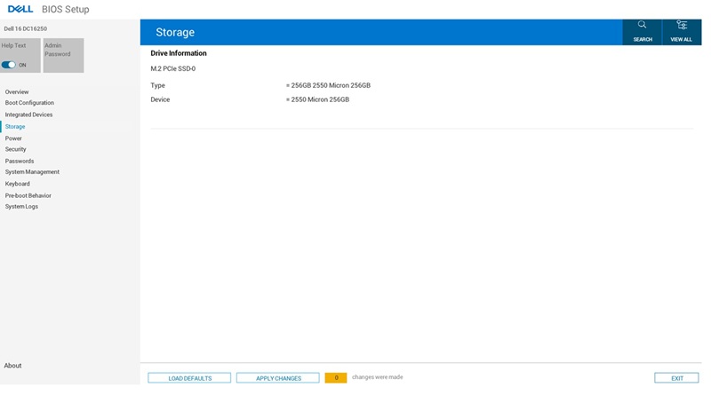 BIOS storage operation Screenshot