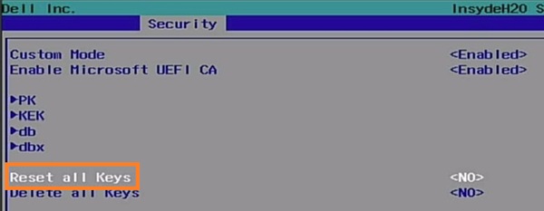 Select Reset all Keys and select Yes.