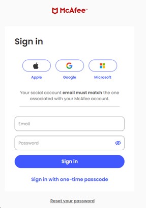 Sign in to your McAfee account