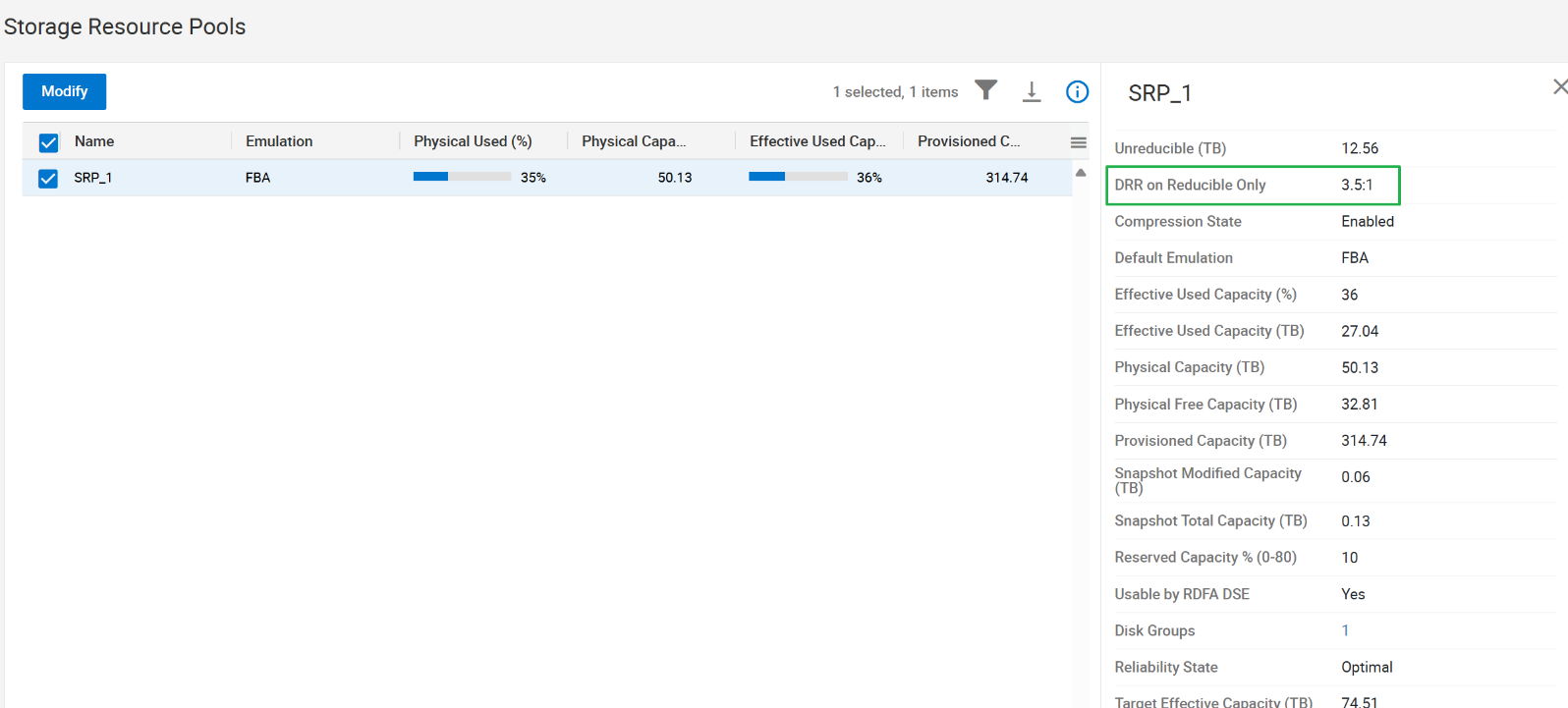 Storage Resource Pools screen