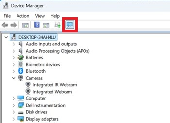 Premere il pulsante di scansione per verificare che la webcam a infrarossi integrata esista.