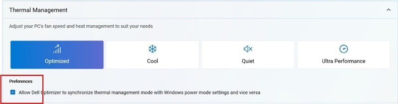 Preferences in the Dell Optimzer
