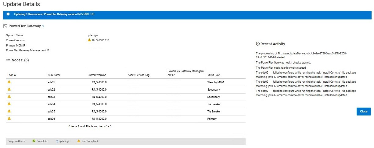Update job failure example