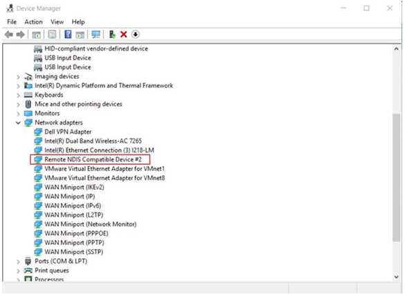 Gerenciador de dispositivos do Windows mostrando o dispositivo necessário