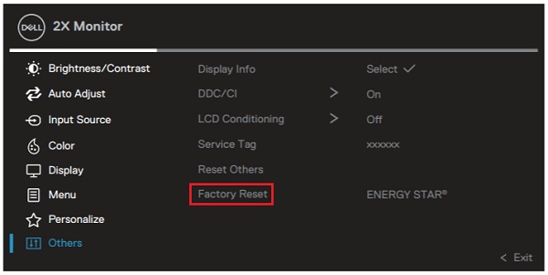 Dell P2222H Factory Reset