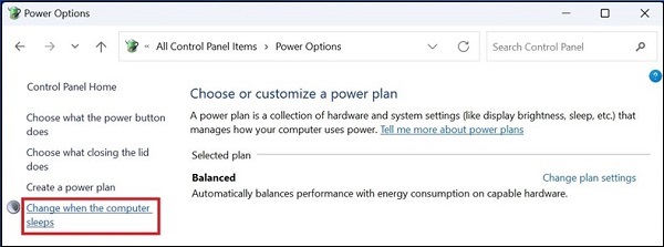 计算机睡眠时单击更改