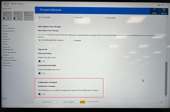 Povolení možnosti Collaboration Touchpad v&nbsp;systému BIOS