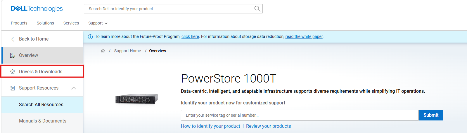 Drivers and Downloads after log-in