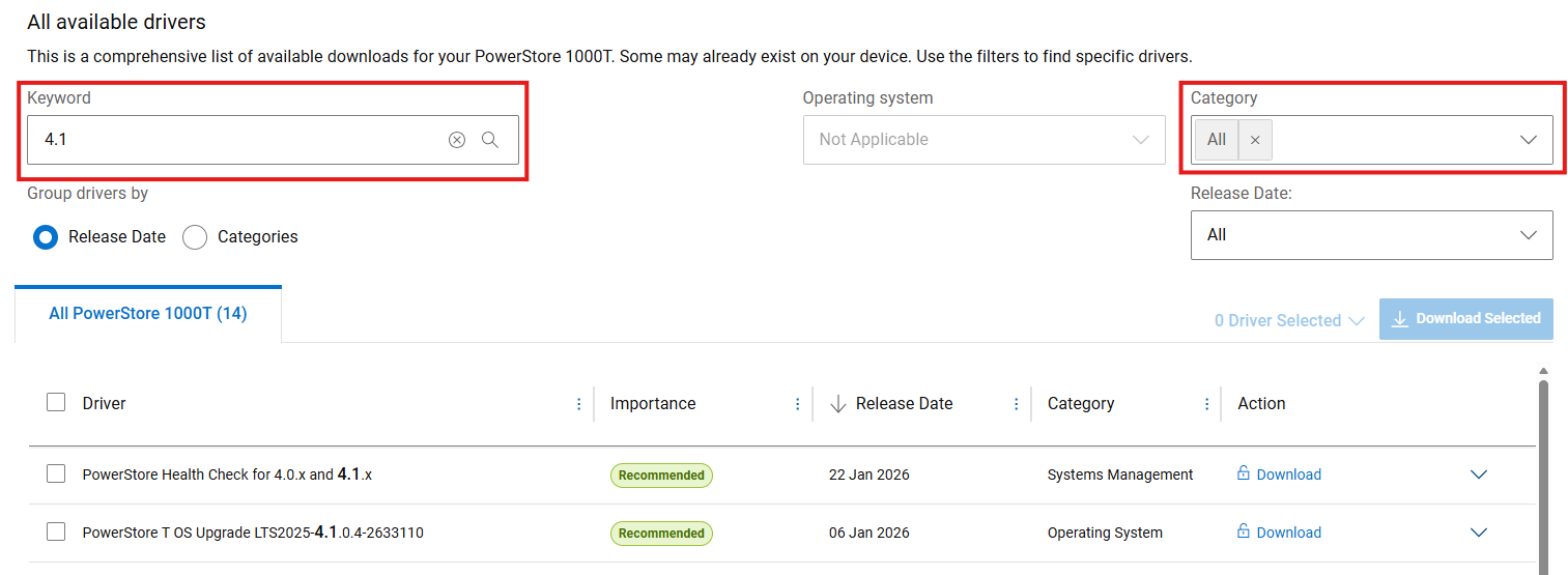 Search options for downloads