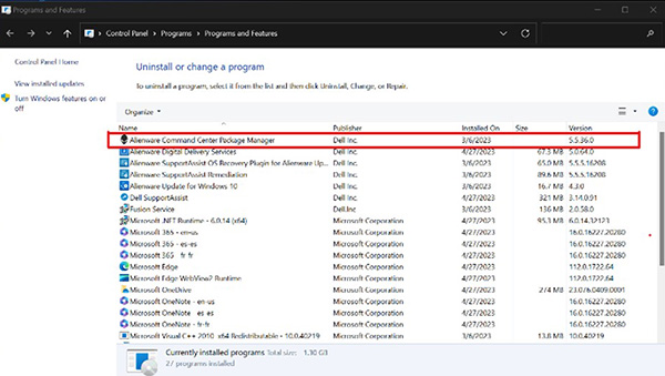 Disinstallare o modificare una schermata del programma V5.x