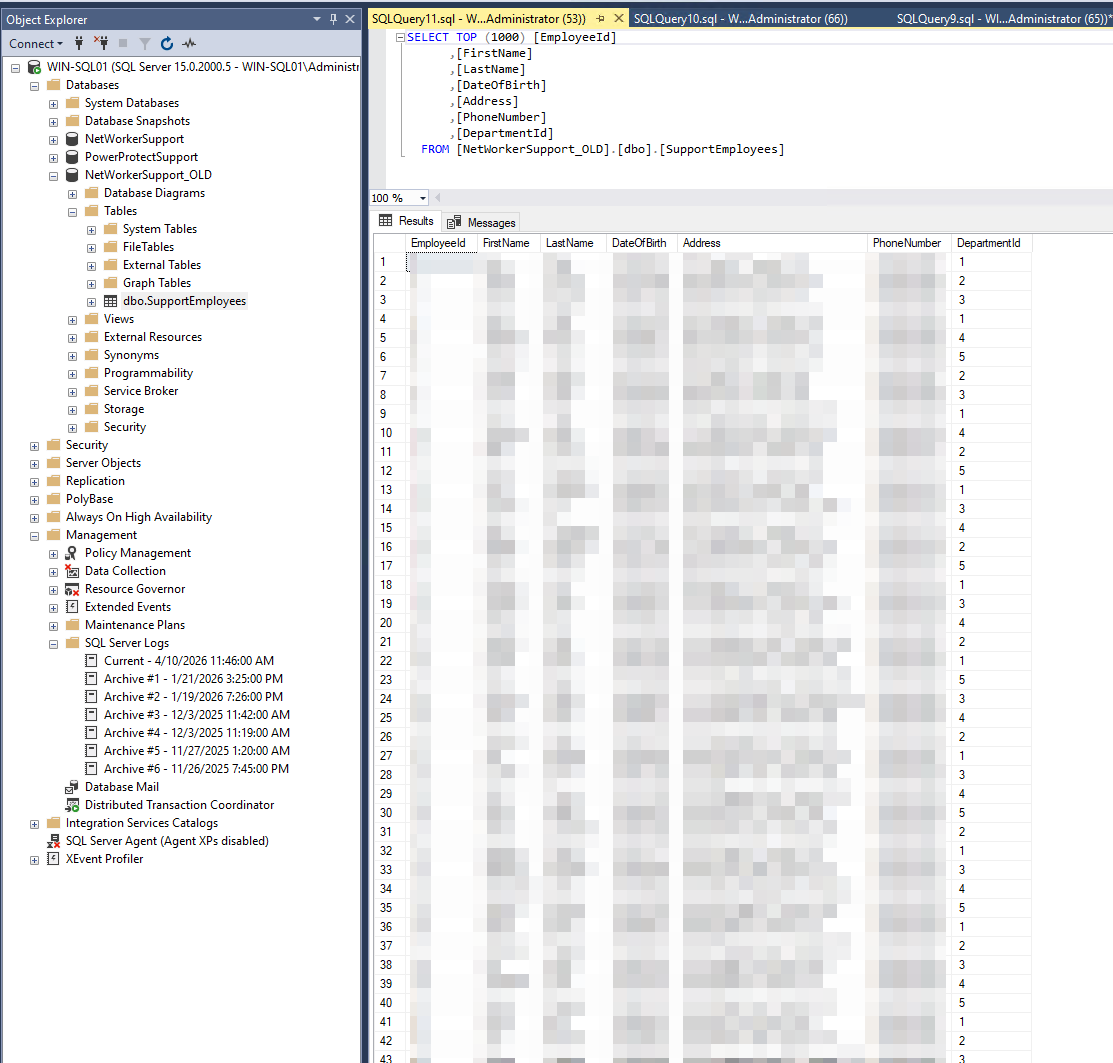 Gjenopprettet SQL-database