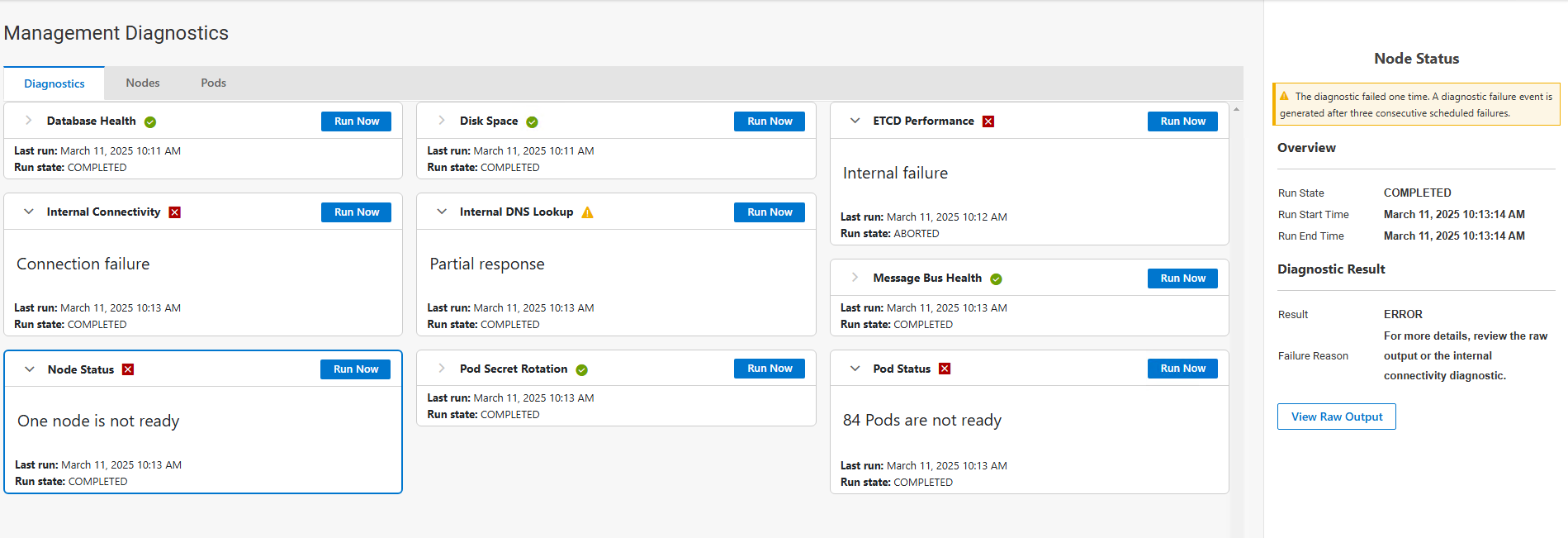 NODE_STATUS_DIAGNOSTIC_FAILURE – Následující uzly nejsou ve stavu 