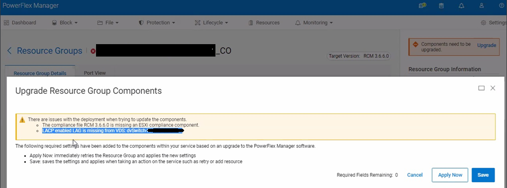 LACP enabled LAG is missing from VDS