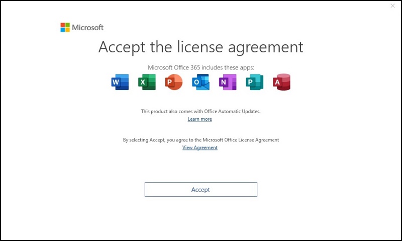 Aceite o acordo de licença da Microsoft
