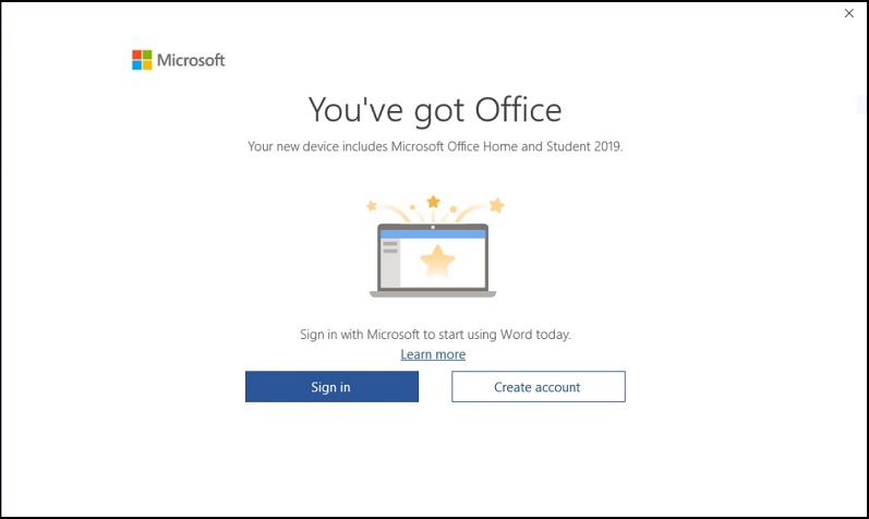 Tela de ativação do Office