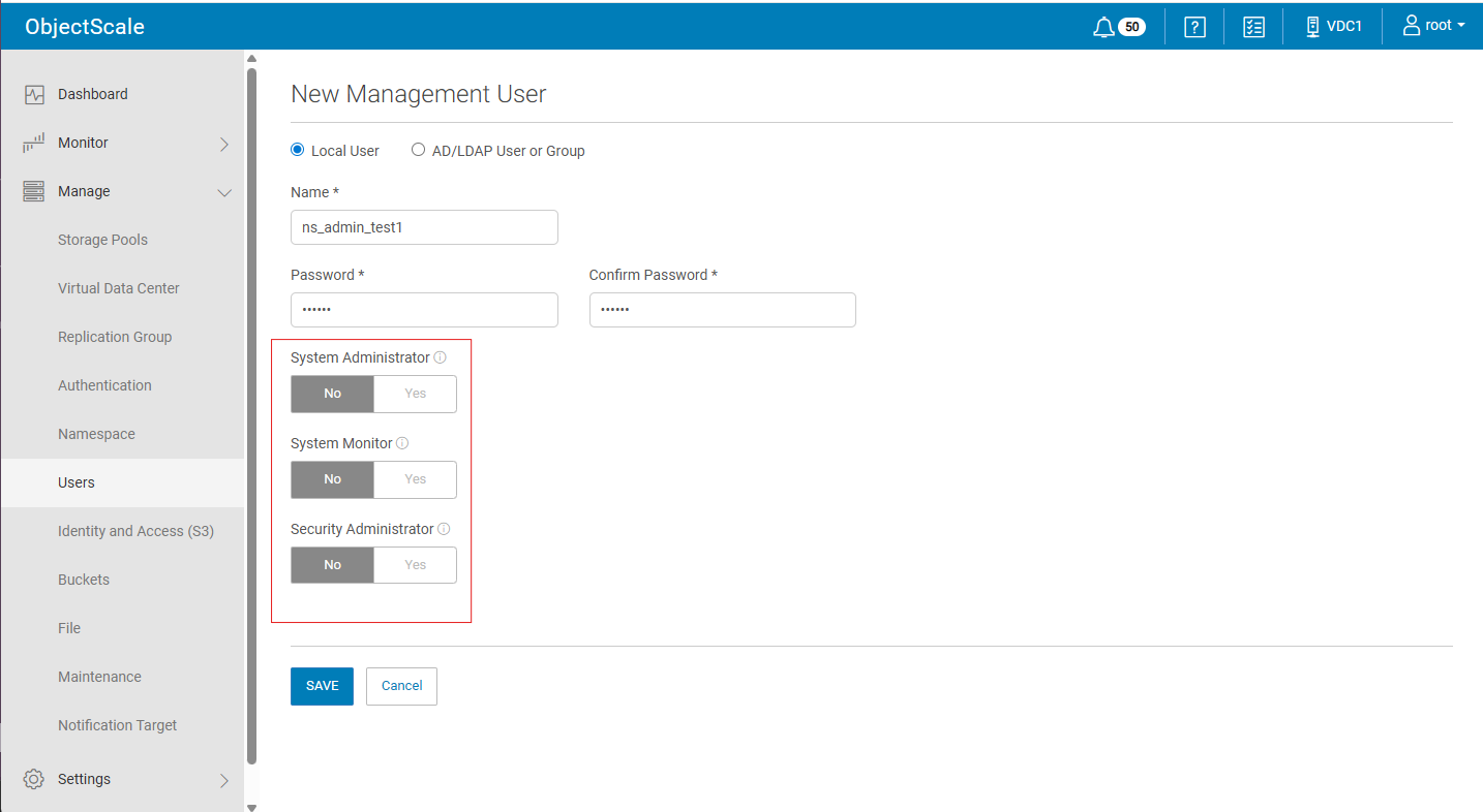 1: Create New Management User with or without "System Administrator" "System Monitor" "Security Administrator"