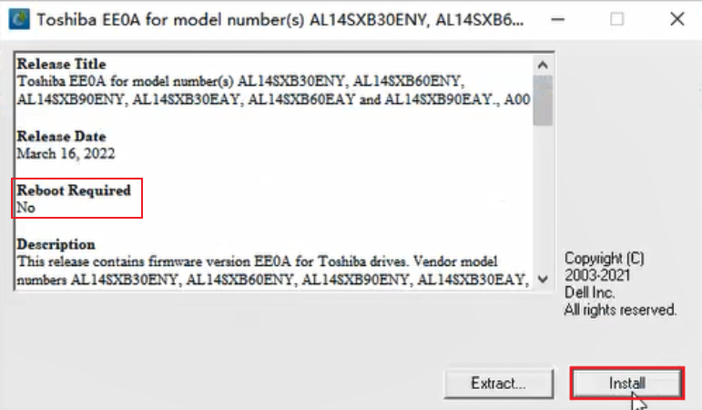 Install firmware DUP - No reboot required