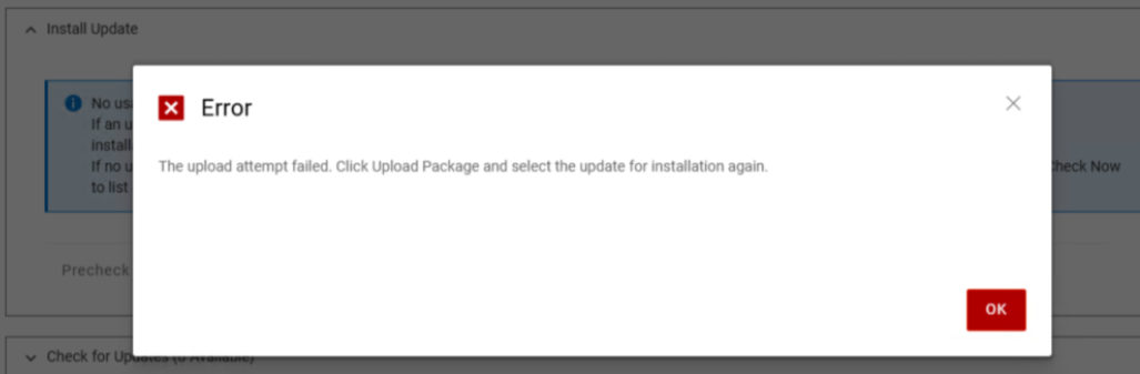 screenshot showing error message