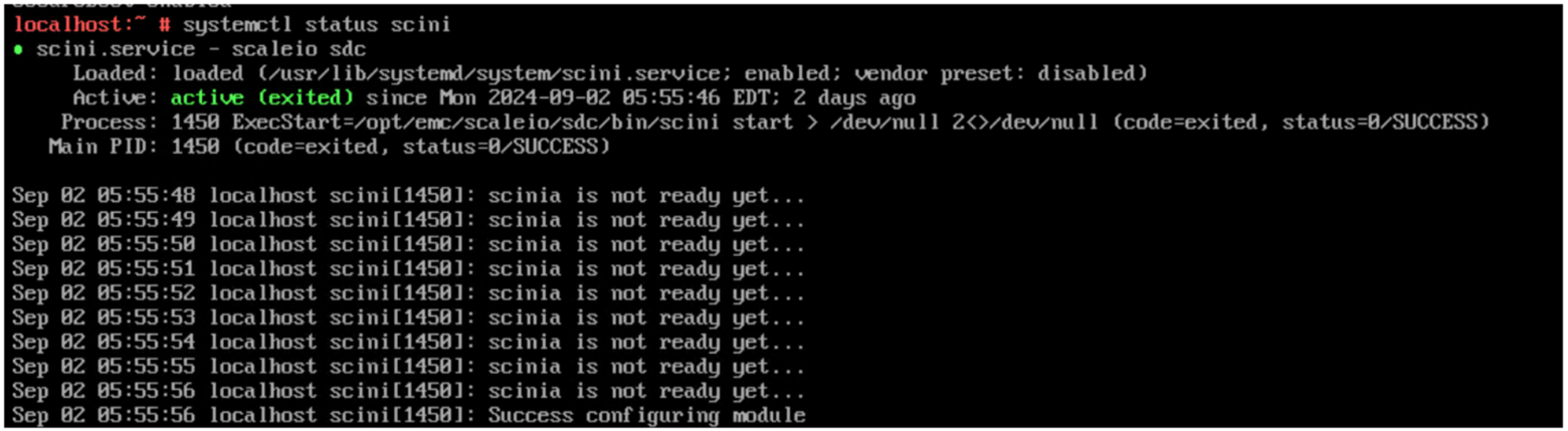 Salida del comando systemctl status scini.service