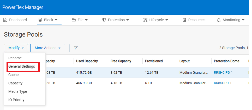 PowerFlex Storage pool general settings