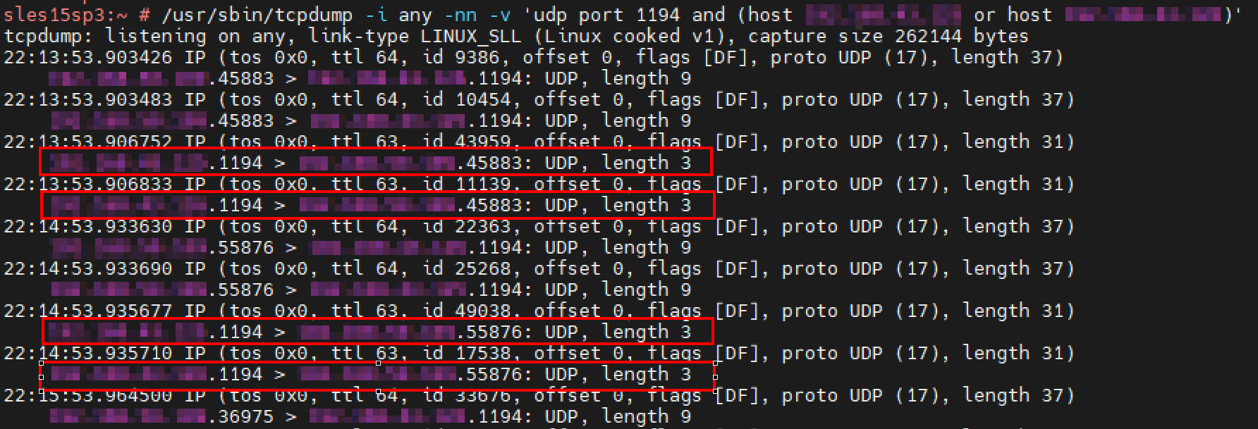 UDP reply packets going from Cloudlink.1194 (