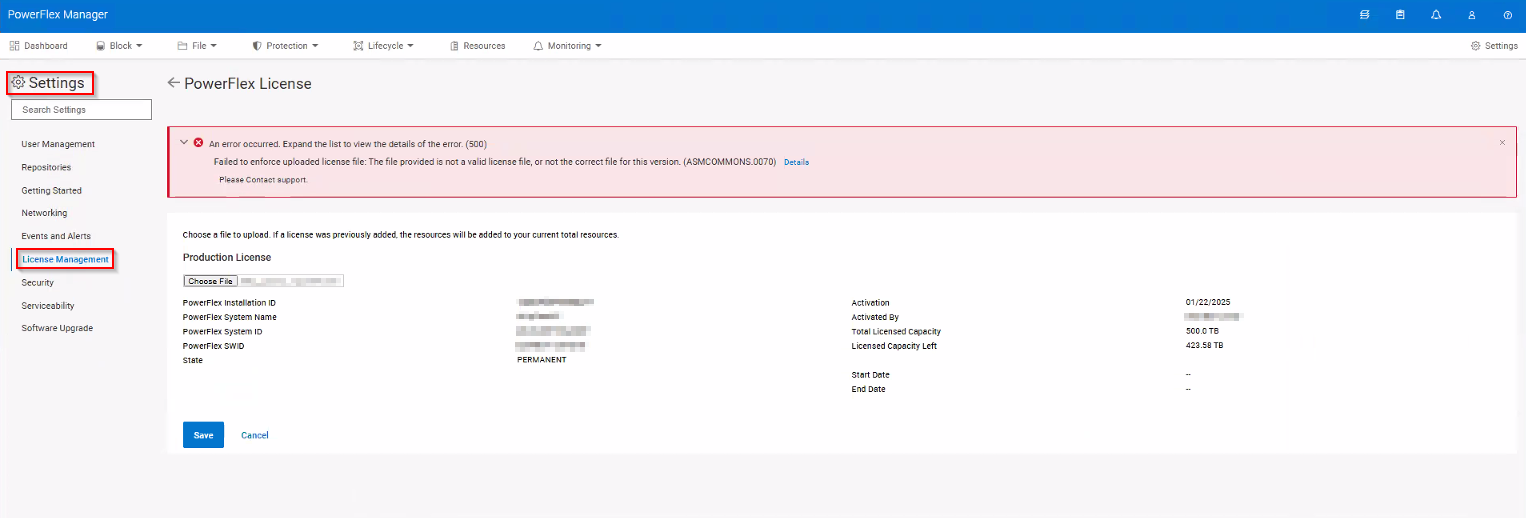 PowerFlex License error