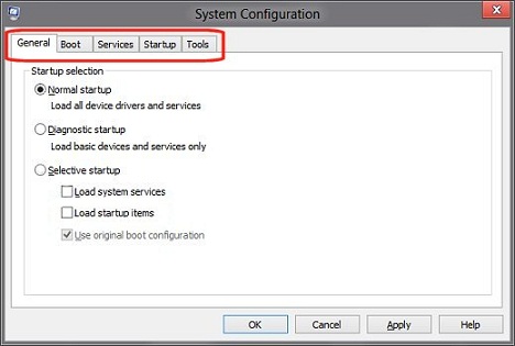 MSCONFIG-faner