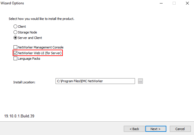 Package d’installation de NetWorker Server