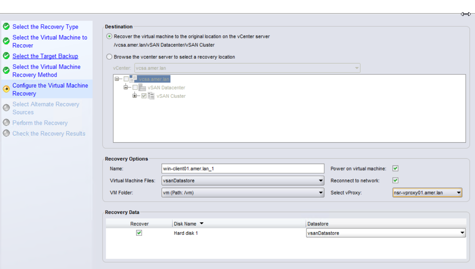 Options de restauration des machines virtuelles