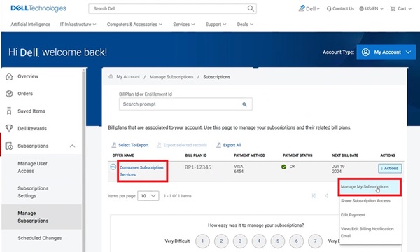 Klicka på Hantera prenumerationer eller Konsumentprenumerationstjänster