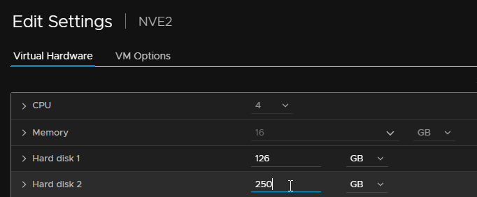 Augmentation de la taille du disque NVE dans VMware
