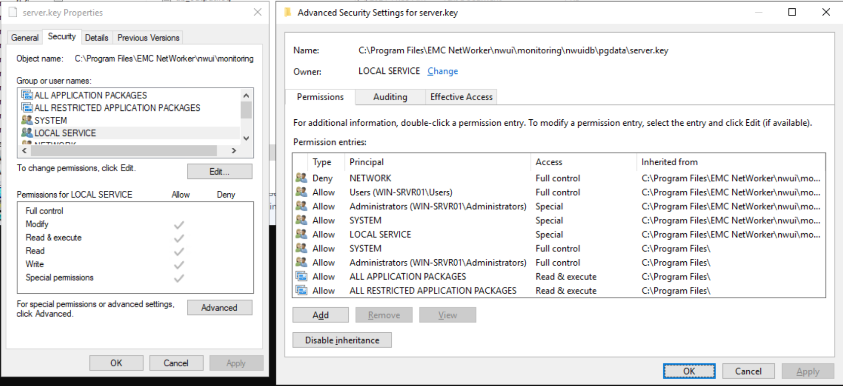 server.key ejes af LOCAL SERVICE
