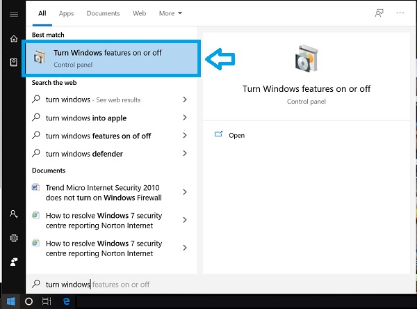 Windows 10 開始功能表搜尋