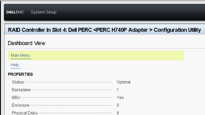 Accedere alla pagina Main Menu e selezionare Manage Virtual Disk Properties