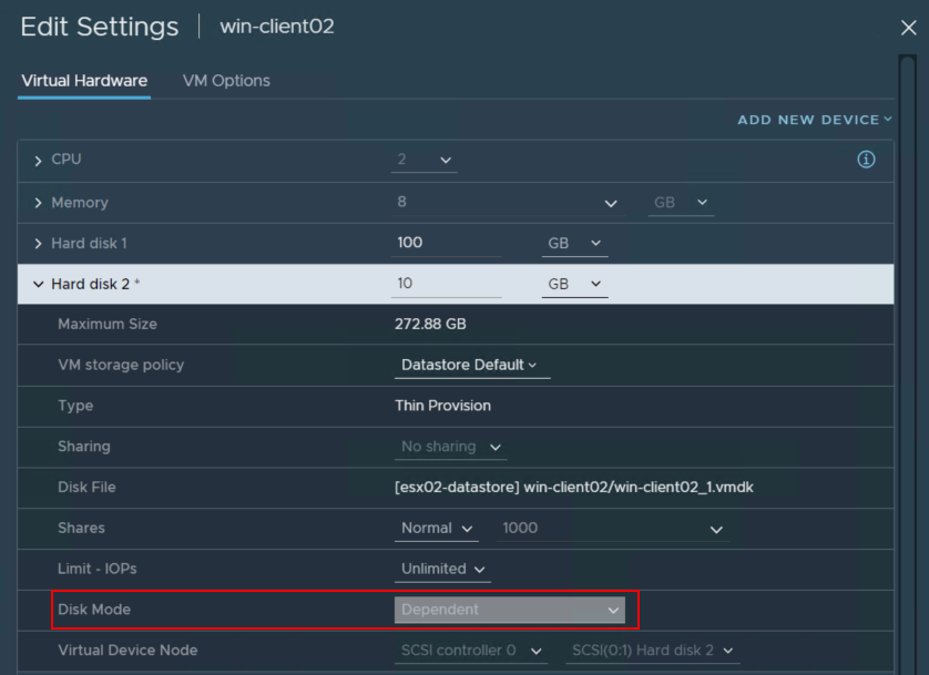 Définissez le disque sur dépendant