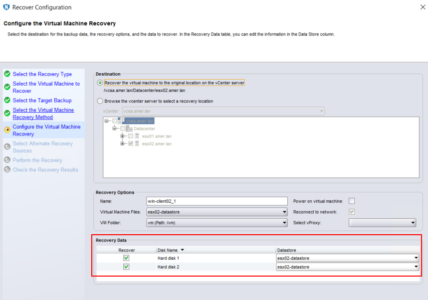 Les options de restauration affichent plusieurs disques