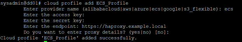 Cloud Profile Addコマンドの出力と、プロファイルのセットアップに関する質問