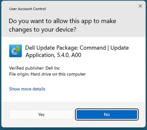 Dell Command | 관리자 권한으로 애플리케이션 패키지 업데이트